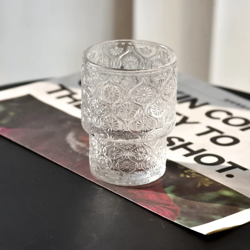 Luxury Embossed Texture Glass Container 5.5oz Empty Candle Holder for Home Decor