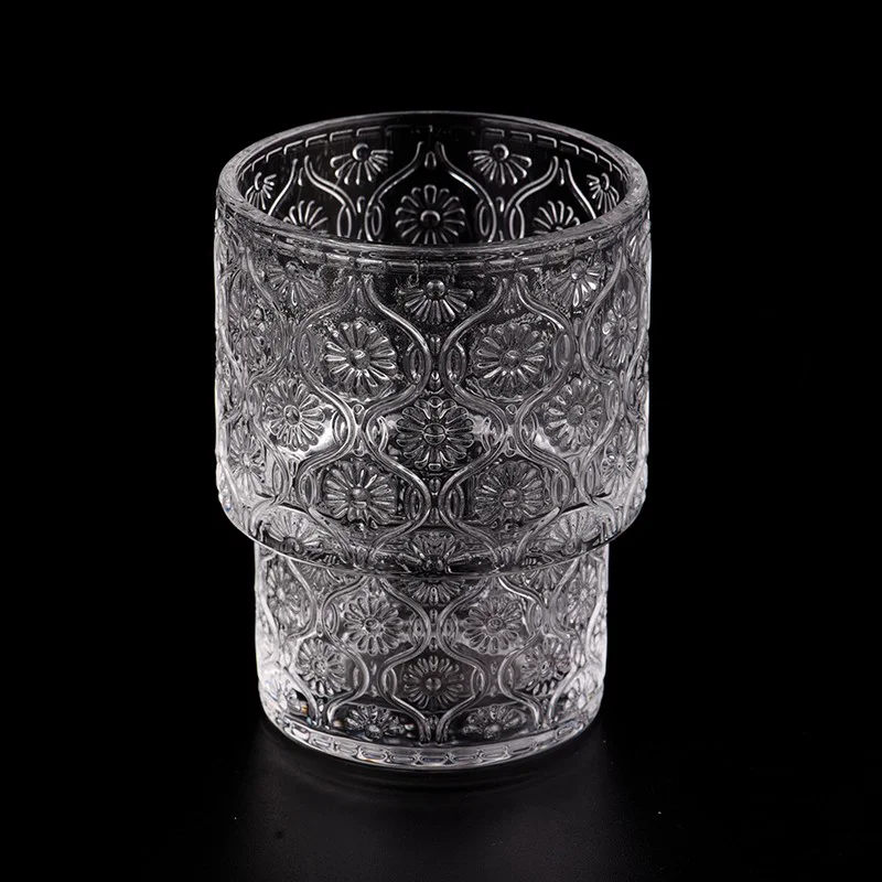 Luxury Embossed Texture Glass Container 5.5oz Empty Candle Holder for Home Decor