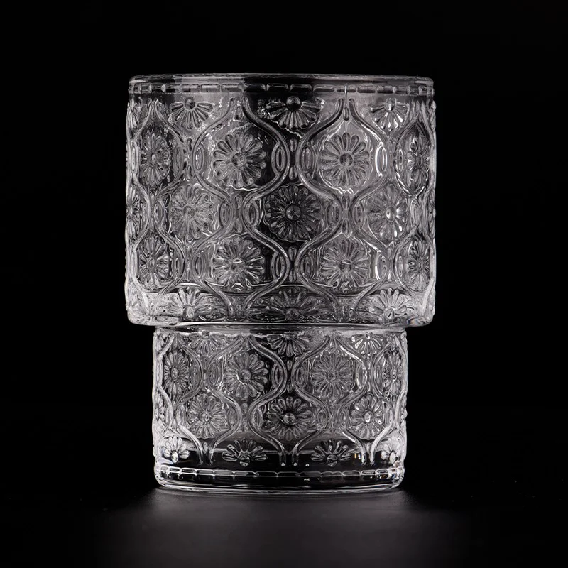 Luxury Embossed Texture Glass Container 5.5oz Empty Candle Holder for Home Decor