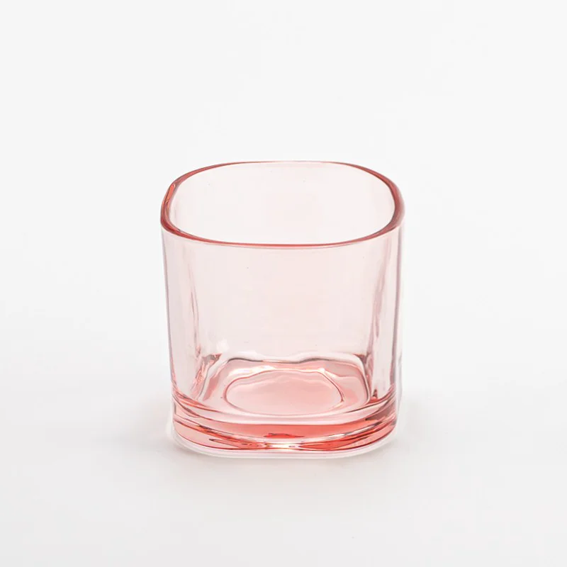 Modern Style Transparent Pink Glass Vessel Candle Holder for Home Fragrance
