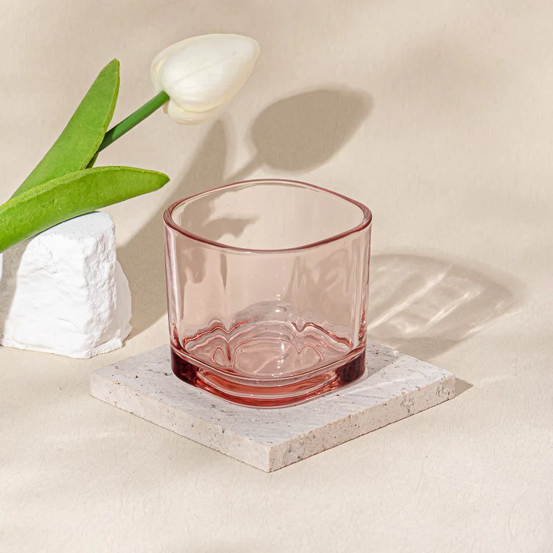 Modern Style Transparent Pink Glass Vessel Candle Holder for Home Fragrance