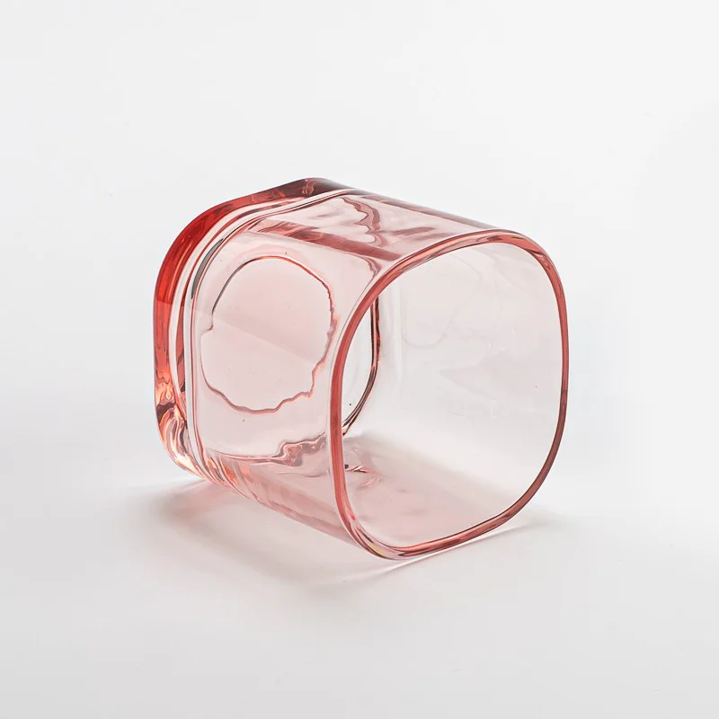 Modern Style Transparent Pink Glass Vessel Candle Holder for Home Fragrance