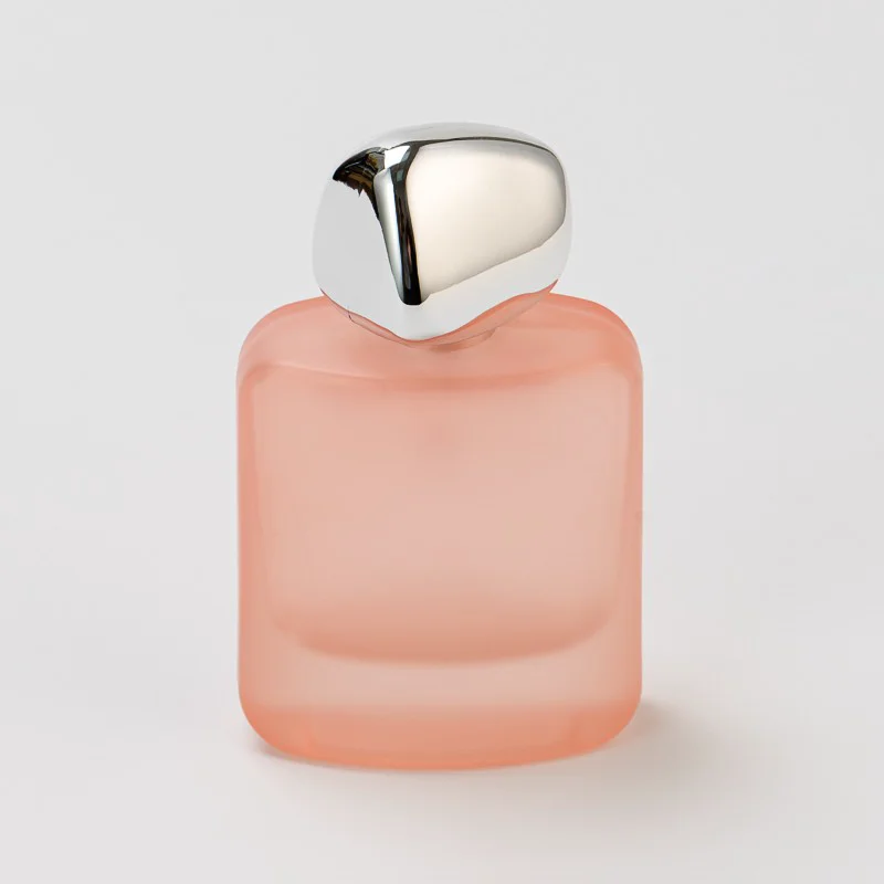 Home Decor Frosted Pink Glass Bottle Perfume Fragrance Bottle with Silver Lid