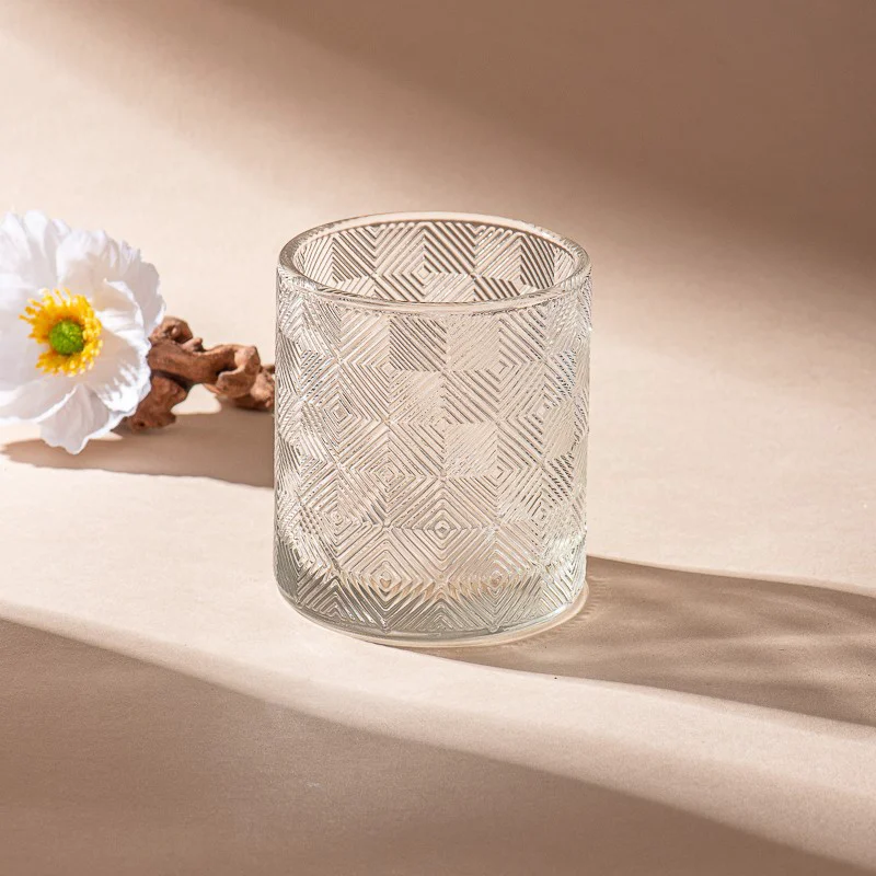 Luxury Texture Decor Transparent Glass Candle Jar for Candle Making
