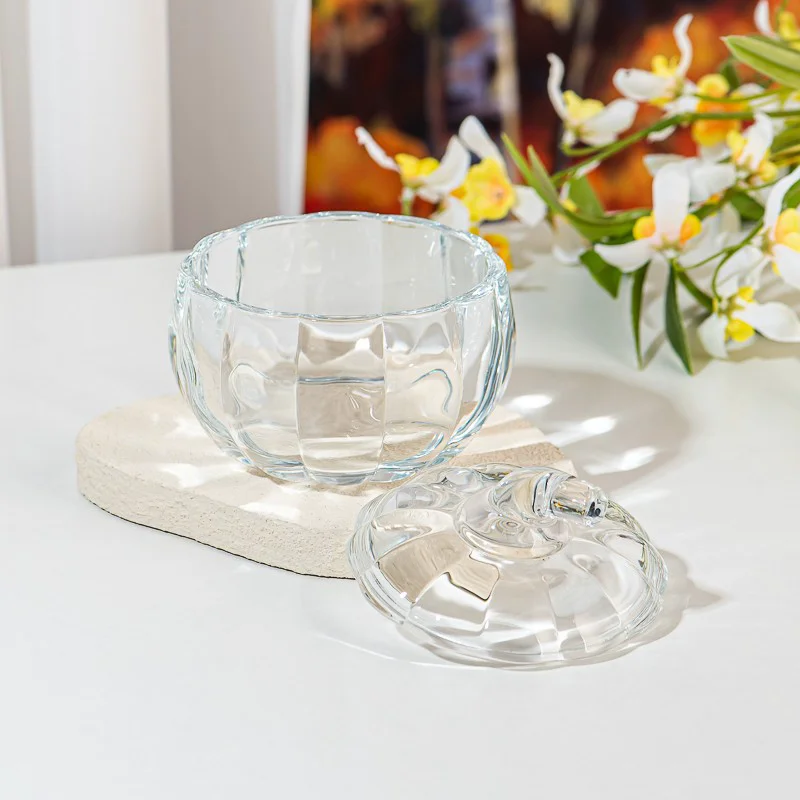 Popular Pumpkin Style Glass Vessel 255ml Candle Jar with Glass Lid