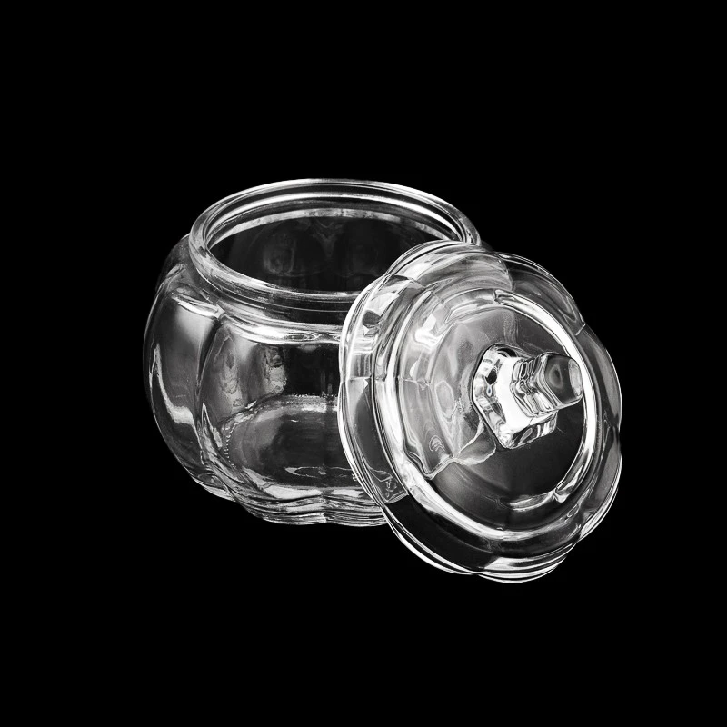 Pumpkin Shape Customize Finish Glass Vessel 571ml Empty Candle Jar with Lid