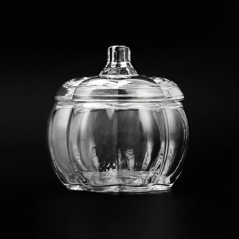 Pumpkin Shape Customize Finish Glass Vessel 571ml Empty Candle Jar with Lid