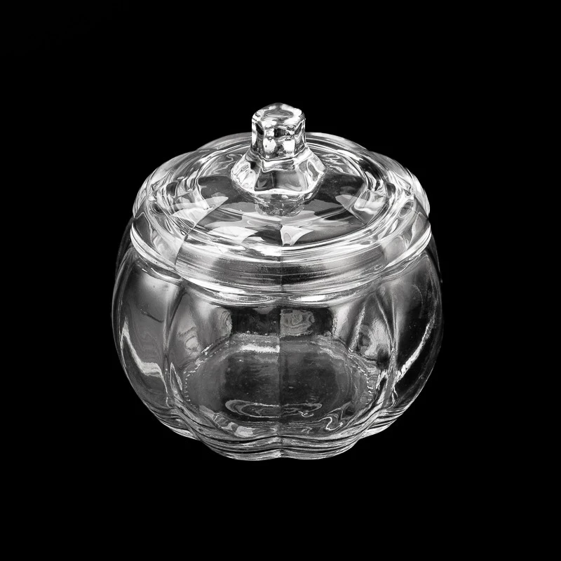 Pumpkin Shape Customize Finish Glass Vessel 571ml Empty Candle Jar with Lid