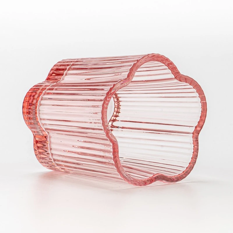 Wholesale pink color flower design glass candle jar with home decor