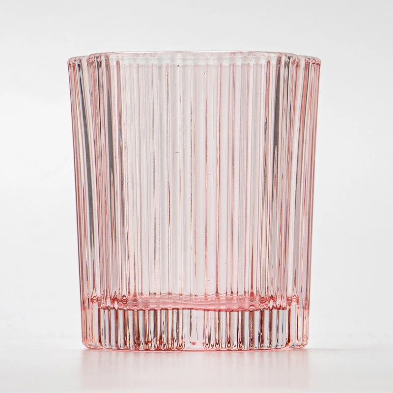 Wholesale pink color flower design glass candle jar with home decor