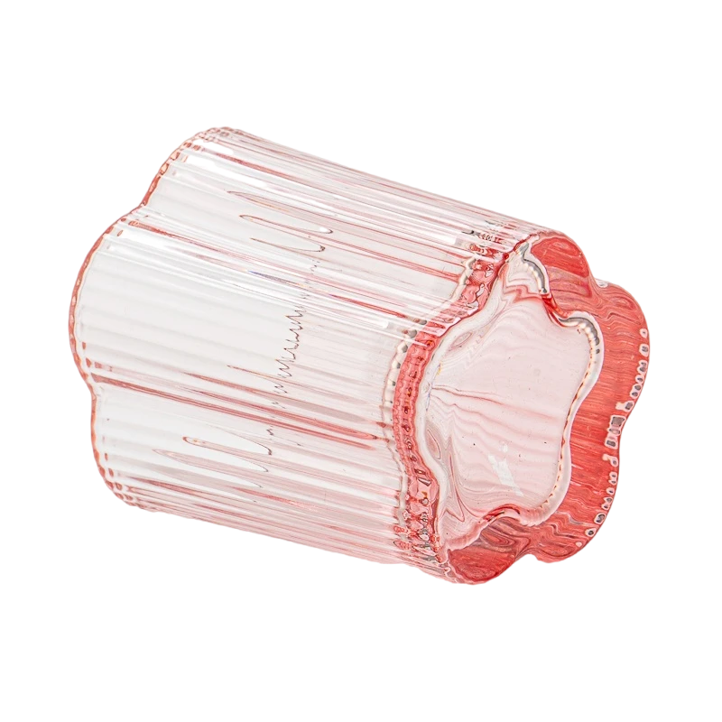 Wholesale pink color flower design glass candle jar with home decor