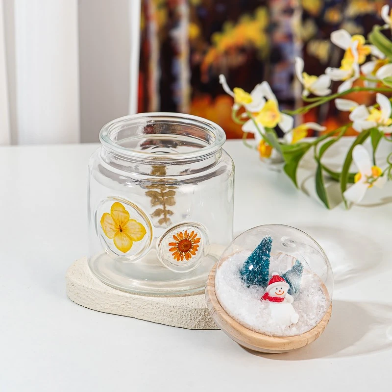 Home Decor Creative Glass Vessel 15oz Empty Candle Jar with Wood Lid