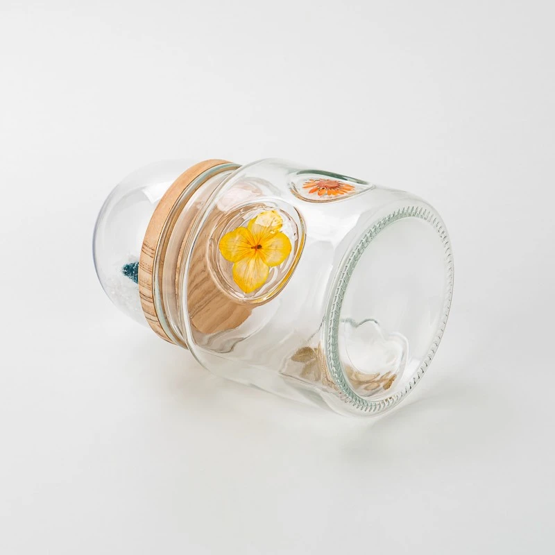 Home Decor Creative Glass Vessel 15oz Empty Candle Jar with Wood Lid