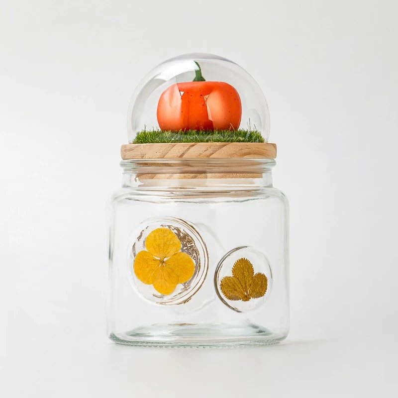 Home Decor Unique Finish Glass Jar 511ml Candle Vessel Glass with Creative Lid