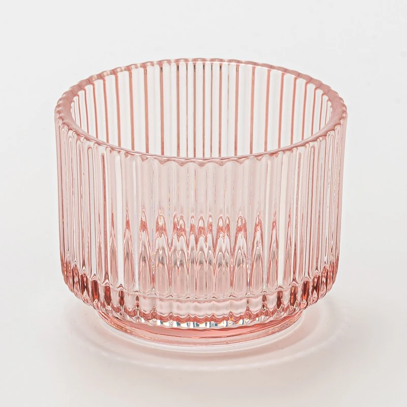 Pink Stripes color glass candle jar with step Valentine's Day