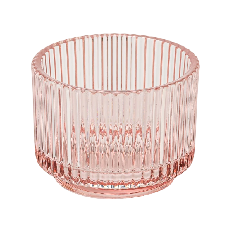 Pink Stripes color glass candle jar with step Valentine's Day