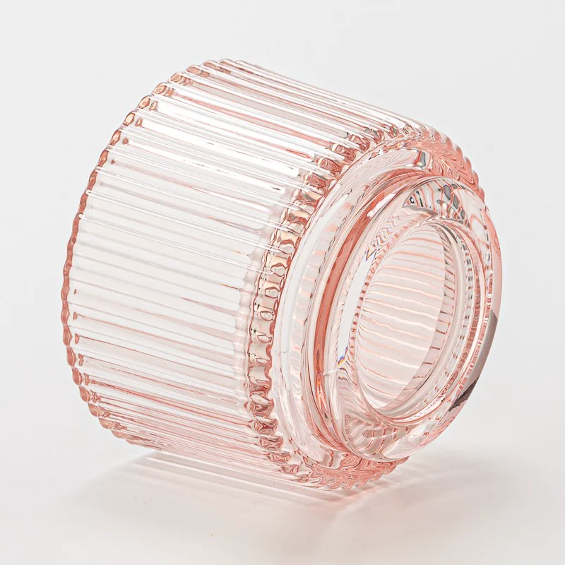 Pink Stripes color glass candle jar with step Valentine's Day