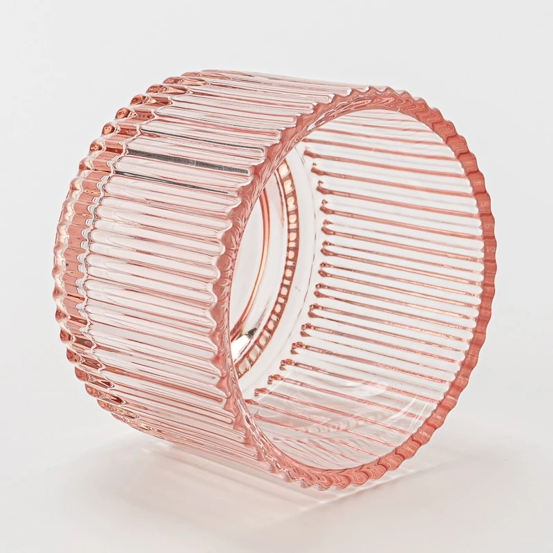 Pink Stripes color glass candle jar with step Valentine's Day