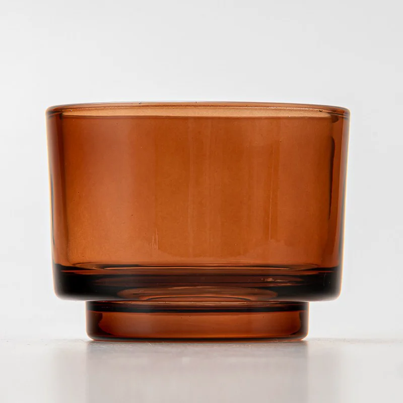 Transparent amber color glass candle jar with step wholesale
