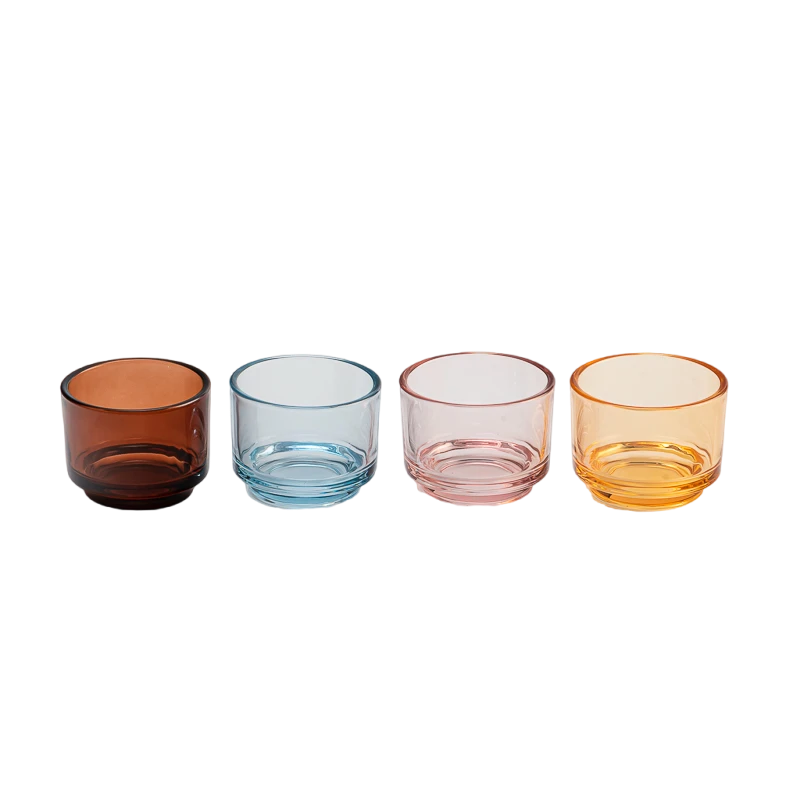 Transparent amber color glass candle jar with step wholesale