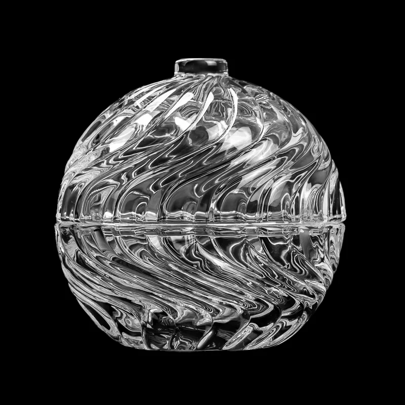 Dostawca Szklane naczynie na świecę o pojemności 200 ml w kształcie fali, w kształcie kuli, z dopasowanymi szklanymi pokrywkami