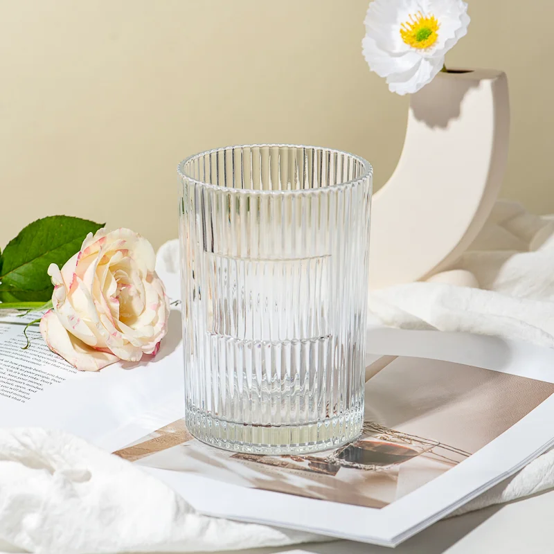 Fashionable Stripe Design Glass Vessel 700ml Scented Candle Jar Wholesaling