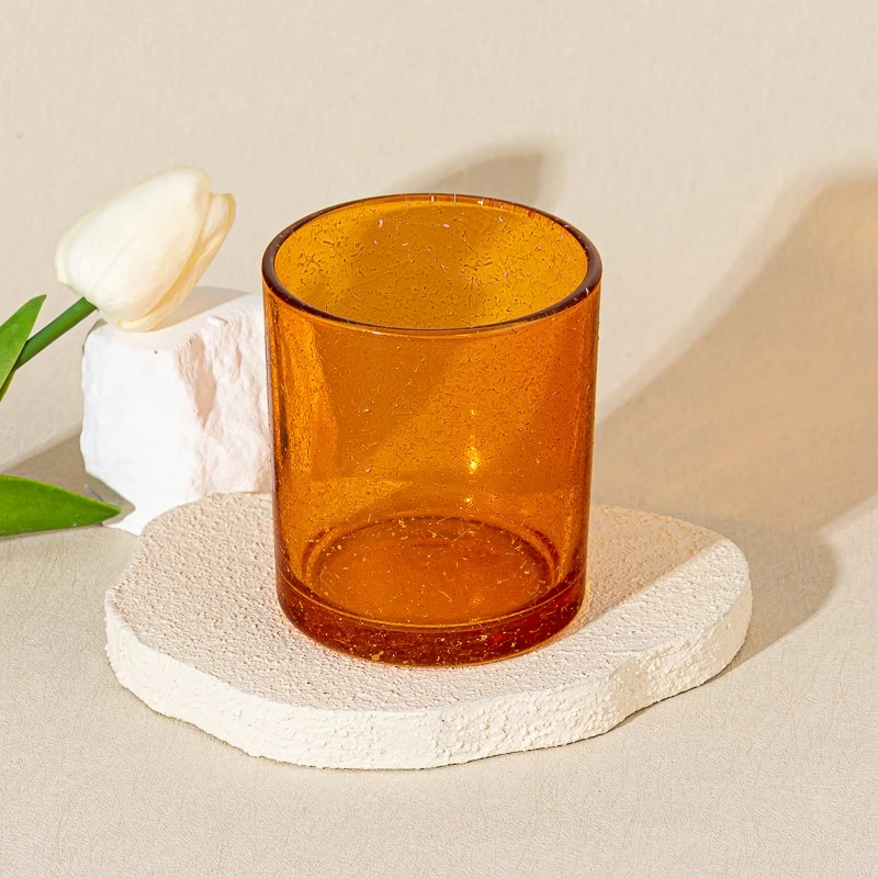 Modern Style Transparent Orange Glass Vessel 8OZ Empty Candle Jar for Home Decor