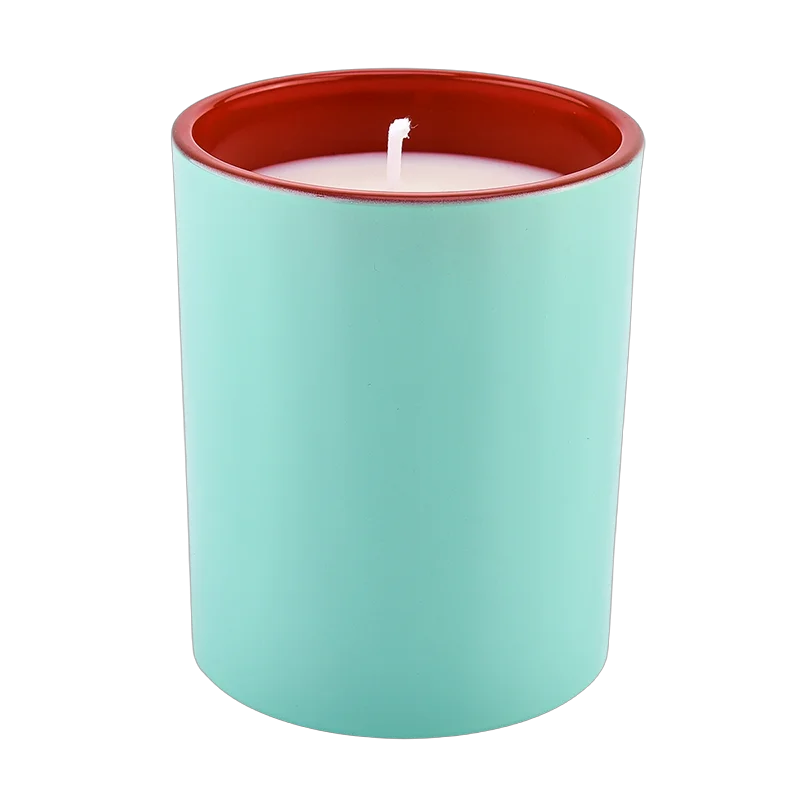 批发薄荷绿红边玻璃蜡烛罐