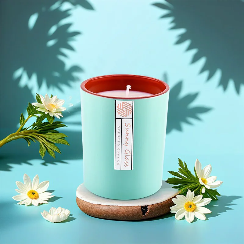 Wholesale mint green with red border glass candle jars