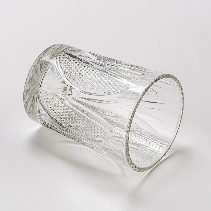 Wholesale Embossed Design Glass Cup Customize Color Candle Jar Glass