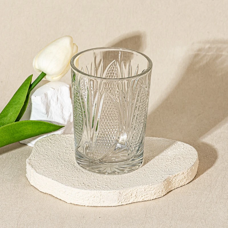 Wholesale Embossed Design Glass Cup Customize Color Candle Jar Glass