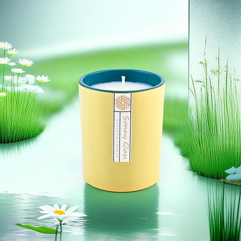 Wholesale Cream Yellow and Deep Green Glass Candle Jars