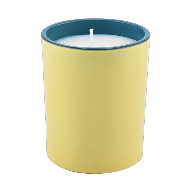 Wholesale Cream Yellow and Deep Green Glass Candle Jars