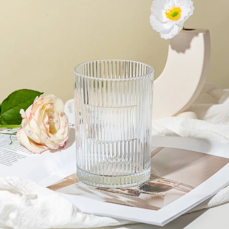 Fashionable Stripe Design Glass Vessel 700ml Scented Candle Jar Wholesaling