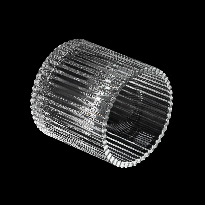 Popular Vertical Strip Design Glass Candle Vessel 17OZ Candle Holder with Round Lid