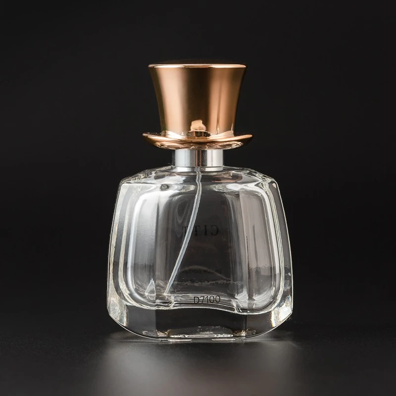 Wholesale Luxury 50ml Glass Empty Perfume Fragrance Glass Bottle with Champagne Gold Cap