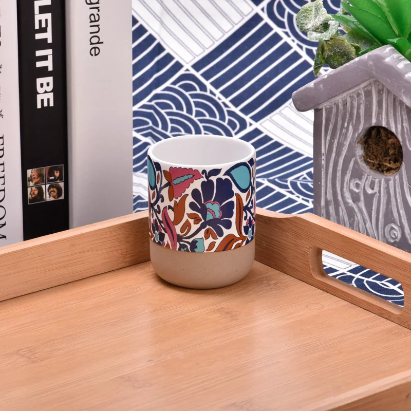 Custom Pattern Round Mouth Ceramic Vessel Scented Candle Jar
