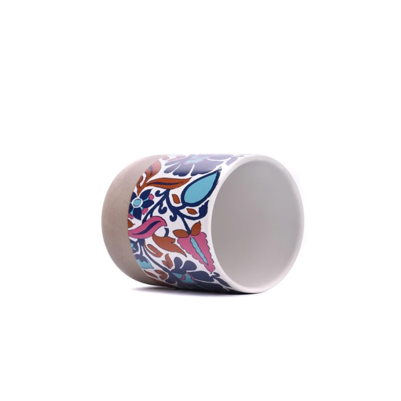 Custom Pattern Round Mouth Ceramic Vessel Scented Candle Jar
