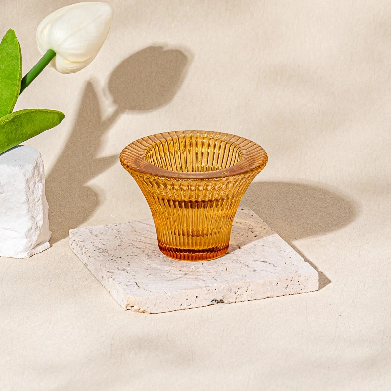 حامل نذري زجاجي ذو لون برتقالي أنيق على شكل سفينة كريستال لشمعة العمود