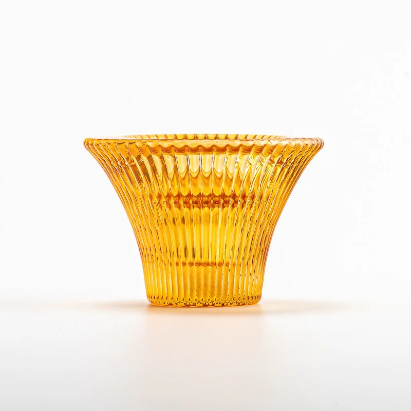 Elegant Style Crystal Vessel Orange Color Glass Votive Holder for Pillar Candle