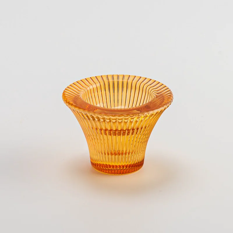 Elegant Style Crystal Vessel Orange Color Glass Votive Holder for Pillar Candle