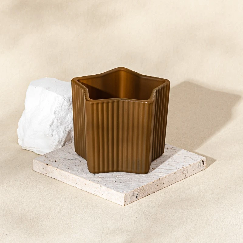 Creative Shape Stripe Design Glass Matte Color Glass Candle Vessel Wholesaling