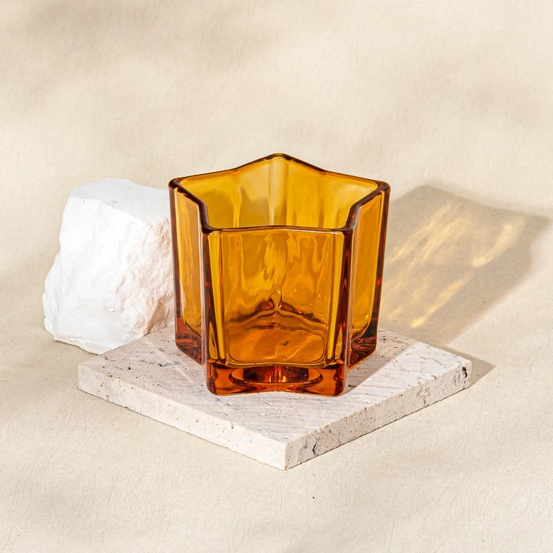 Home Decoration Transparent Color Glass Jar Empty Amber Candle Jar