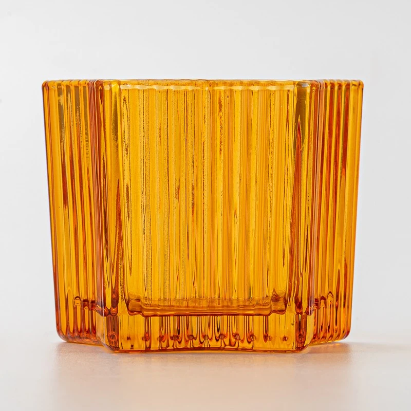 Elegant Stripe Design Transparent Amber Glass Candle Jar for Wholesaling