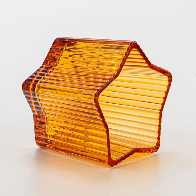 Elegant Stripe Design Transparent Amber Glass Candle Jar for Wholesaling