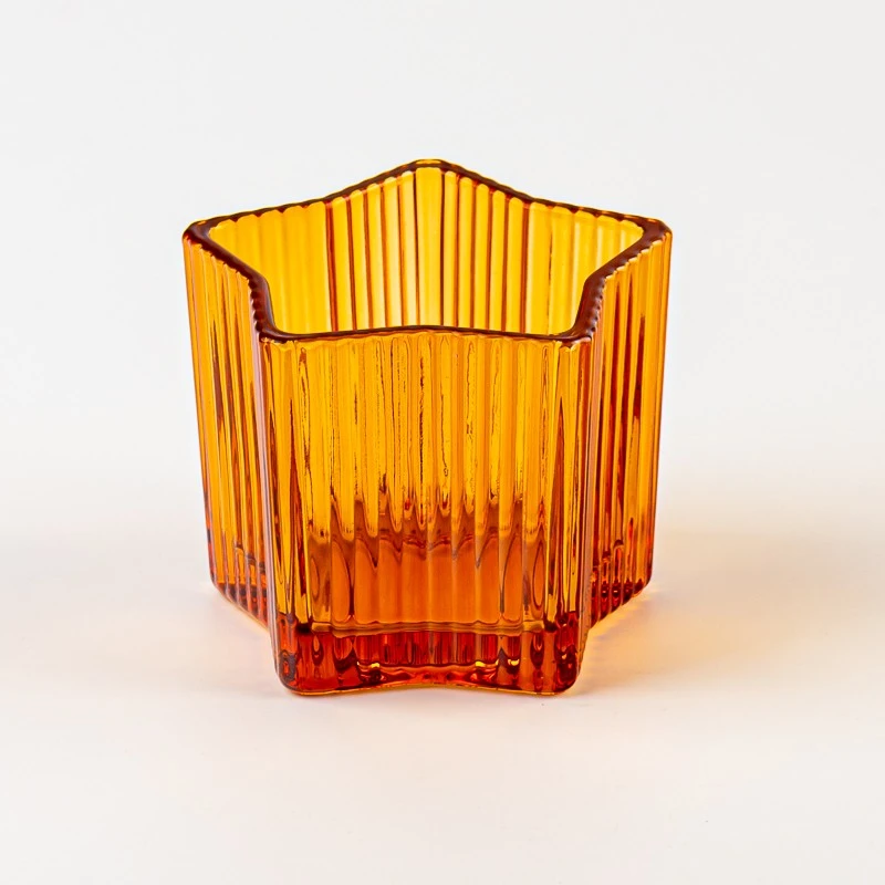 Elegant Stripe Design Transparent Amber Glass Candle Jar for Wholesaling