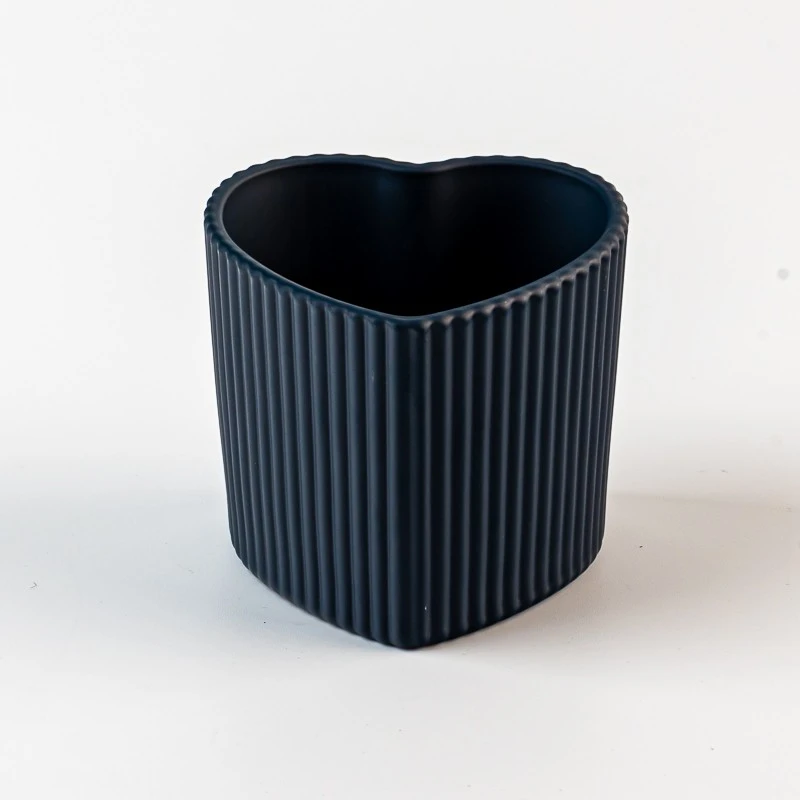 Home Decor Heart Shape Stripe Design Glass Candle Jar for Candle Making