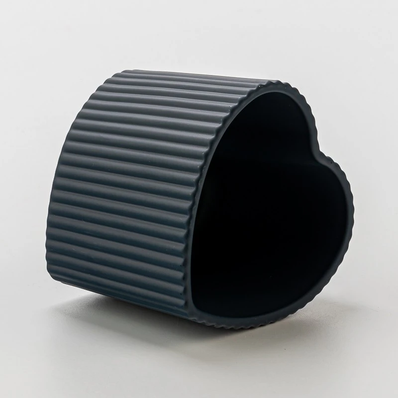 Home Decor Heart Shape Stripe Design Glass Candle Jar for Candle Making