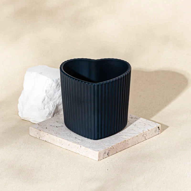 Home Decor Heart Shape Stripe Design Glass Candle Jar for Candle Making