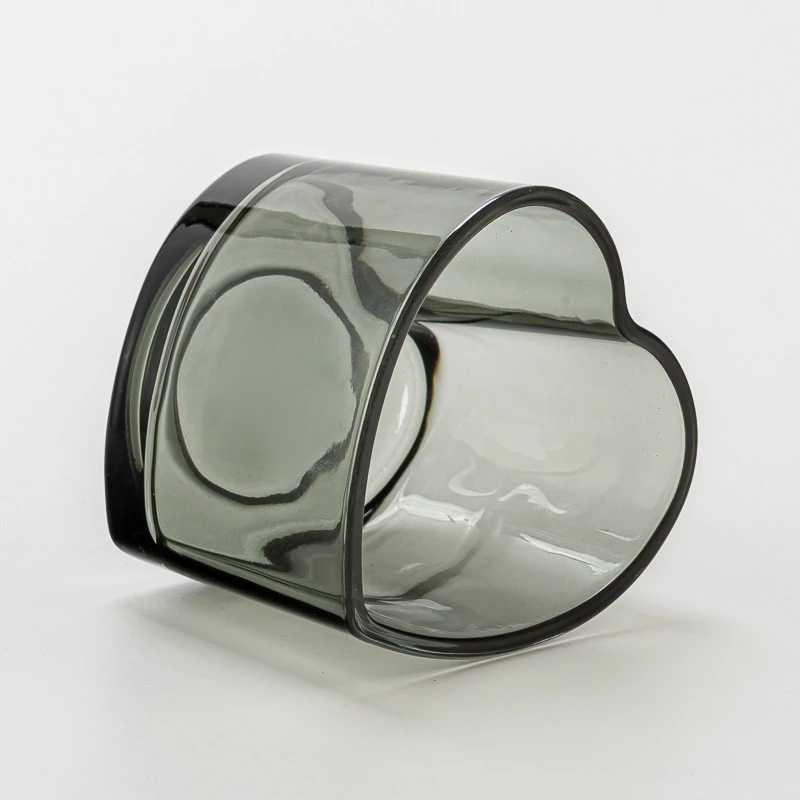 Hot Sale Heart Shape Style Transparent Black Glass Candle Vessel